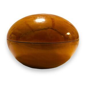 Vintage Handmade Turned Wood Round Trinket Box